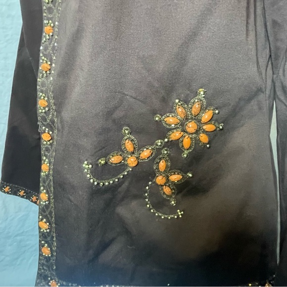 Victor Coastal Brown Jacket with Orange beaded accents Size M. Pre-owned. - Picture 3 of 13